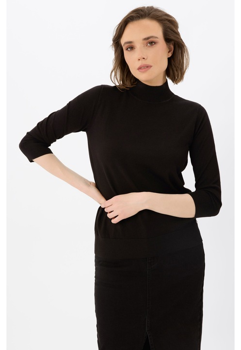 Pulover cu guler inalt, dama, maneci trei sferturi, Volcano S-Tess, negru, Negru