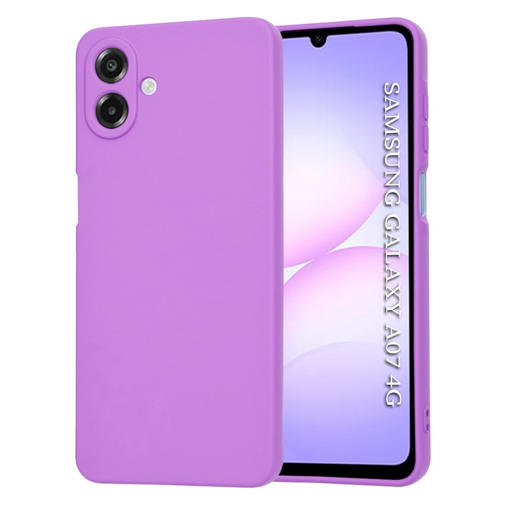 Калъф за Samsung Galaxy A07 4G с течен силикон, тънък, подплатен с микрофибър, против пръстови отпечатъци, защита на камерата, лилав