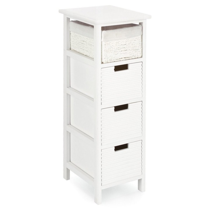 Leonie komód, fehér fa bézs textil, 26x32x80 cm