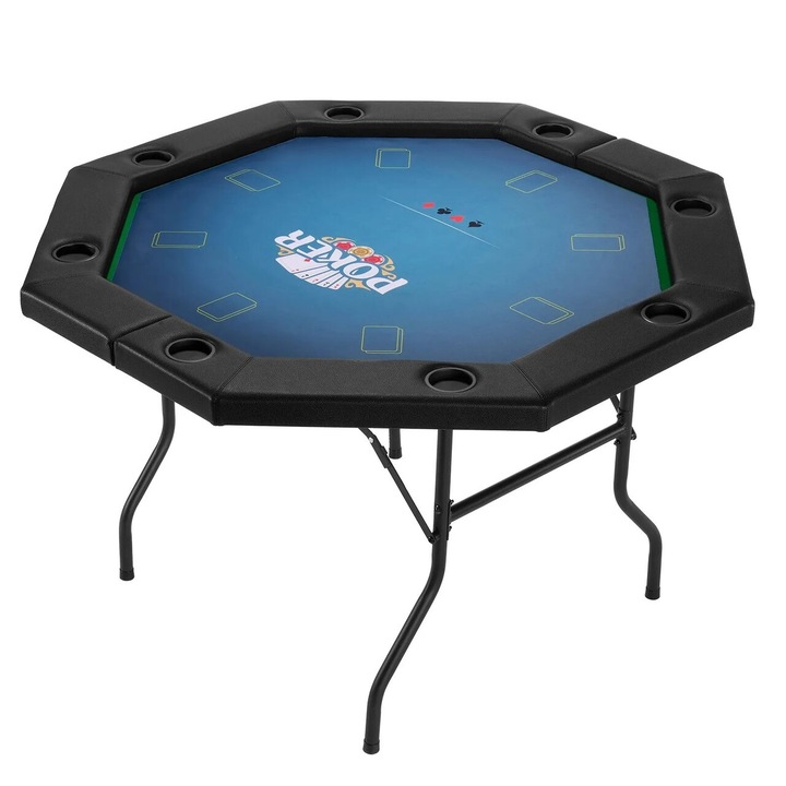 Сгъваема покер маса с 2 лица, шестоъгълна, за 8 играчи, подплатени релси, поставки за чаши от неръждаема стомана, 1325 x 1325 x 765 мм
