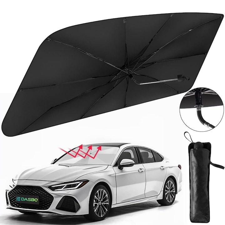 Прибиращ се чадър за кола, UV защита от слънцето за предно стъкло на автомобил, сгъваем и лесен за употреба, с елегантен капак, универсален за предно стъкло на автомобил, 140x79 см