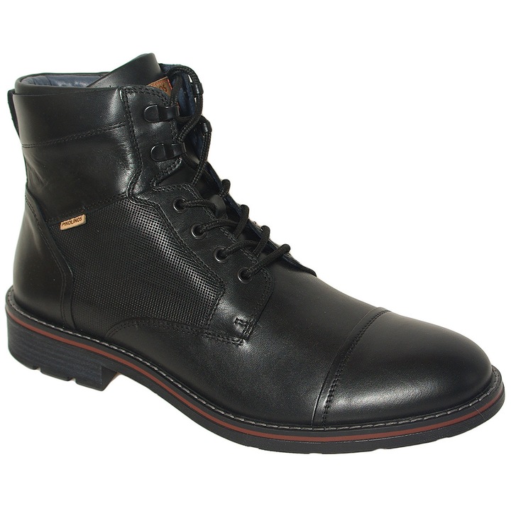 Ghete barbati Pikolinos YORK M2M-8156, piele naturala, negru, cu sireturi si fermoar