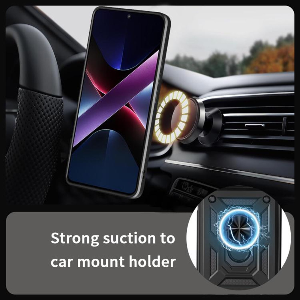 Husa pentru Oppo Reno 14F / 14FS Ring Armor Kickstand Tough Rugged Cover cu protectie camera - negru