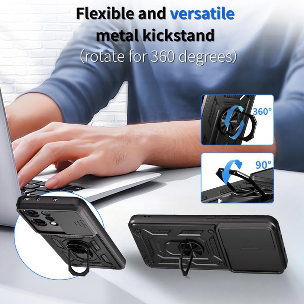Husa pentru Oppo Reno 14F / 14FS Ring Armor Kickstand Tough Rugged Cover cu protectie camera - negru