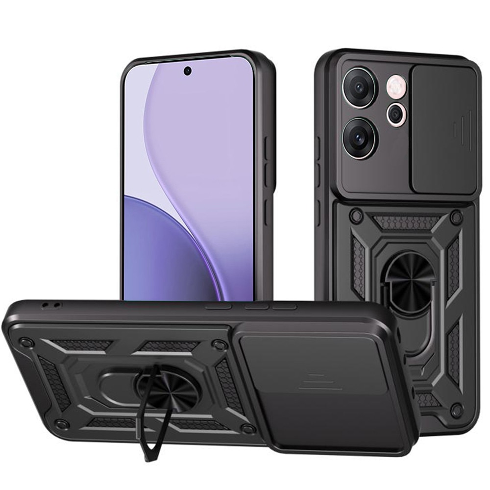 Husa pentru Oppo Reno 14F / 14FS Ring Armor Kickstand Tough Rugged Cover cu protectie camera - negru