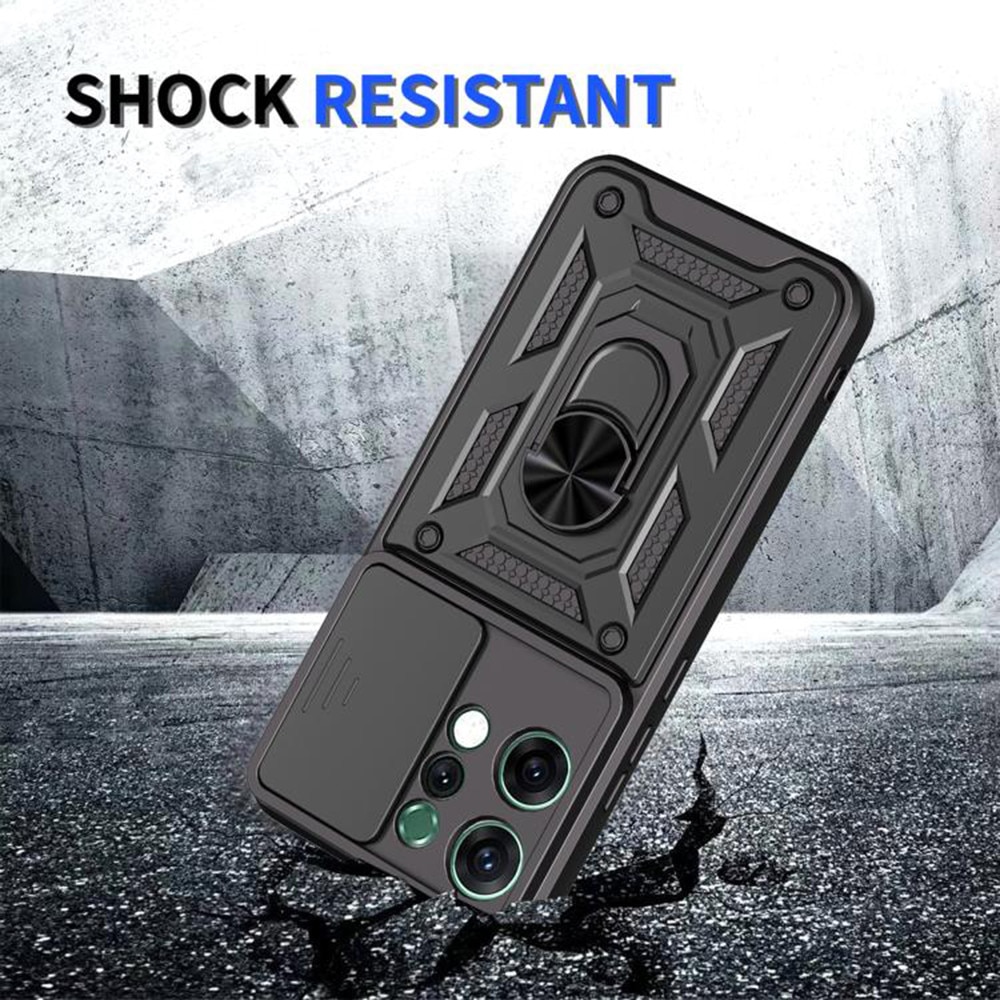 Husa pentru Oppo Reno 14F / 14FS Ring Armor Kickstand Tough Rugged Cover cu protectie camera - negru