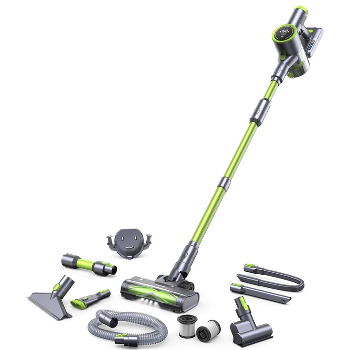 Aspirator Fără Fir Kalado 10 în 1, 480W, 33Kpa, Baterie Detasabilă, 40 min, Afisaj LED, Perie Anti-Incurcare