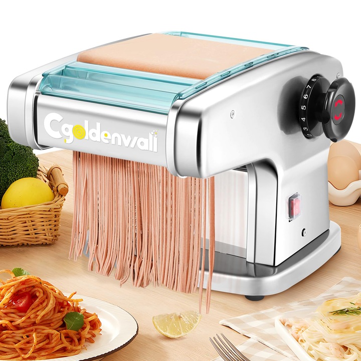 Masina de paste electrica, Cgoldenwall, 135W, inox, 9 grosimi reglabile