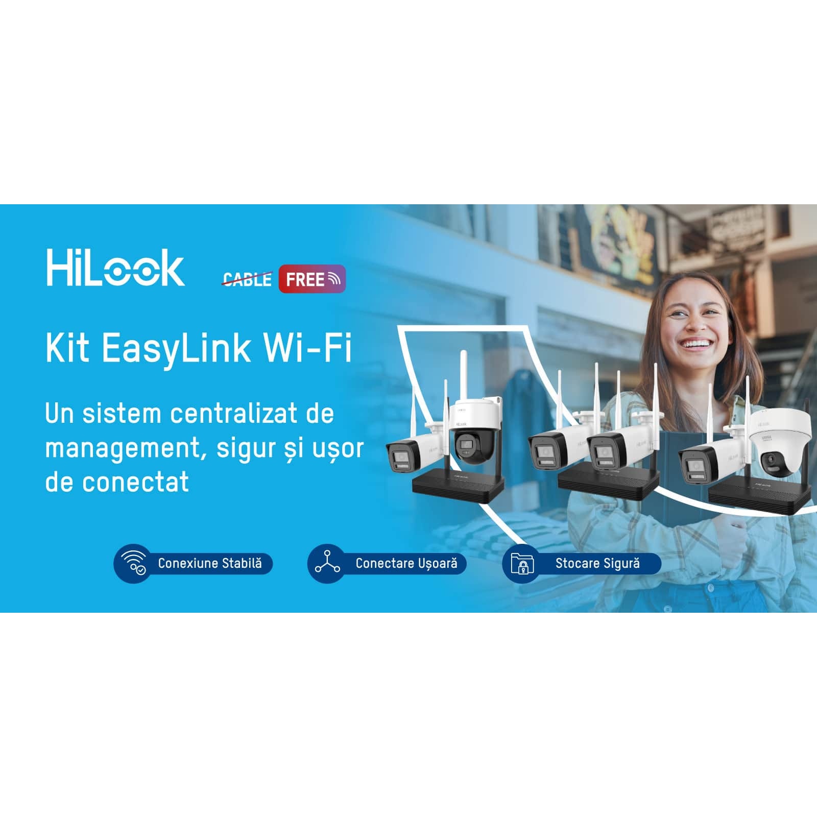 Kit supraveghere IP wireless HiLook EasyLink IKS-2044BH-PH/W, 2