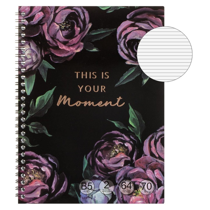 Caiet Dictando Shopiens B5 64 File 2 Subiecte Mov Floral "This is Your Moment"