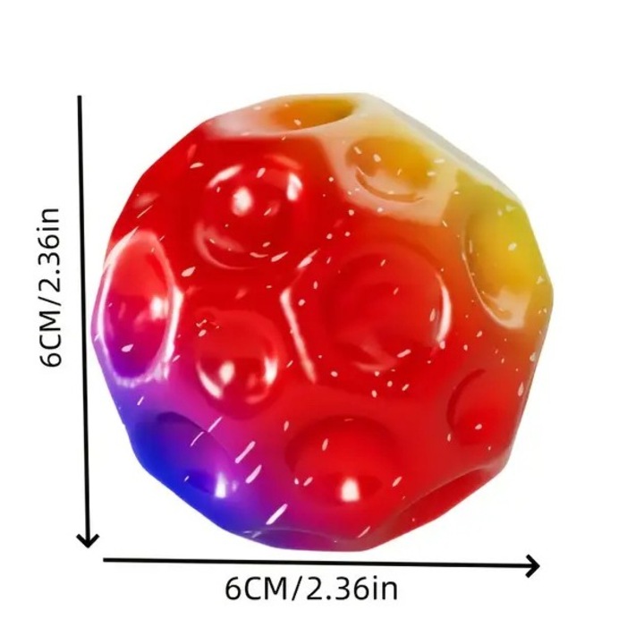 Minge anti-stres, Space Moon Ball, foarte elastica, multicolor, diametru 66 mm, pentru copii 3 ani