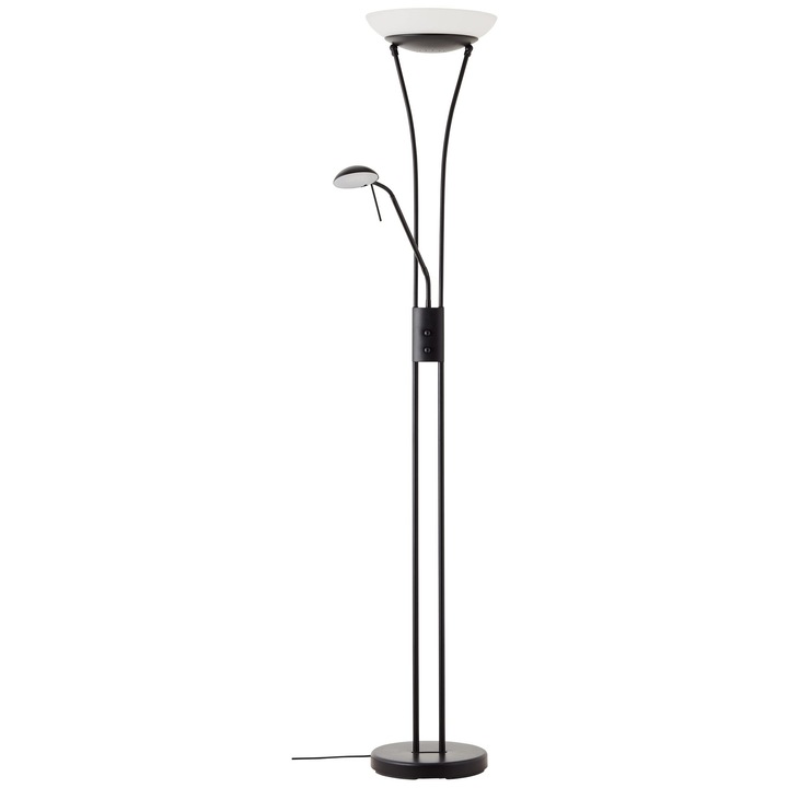 Lampa de tavan Brilliant Finn, negru, metal/sticlă, 26W, cu braț de citit