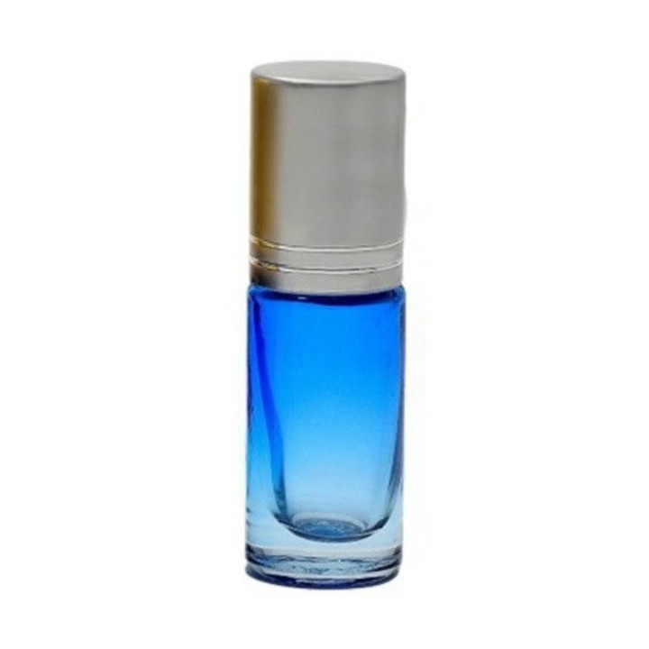 Recipient roll-on albastru in degrade, capac argintiu metalizat, 5ml