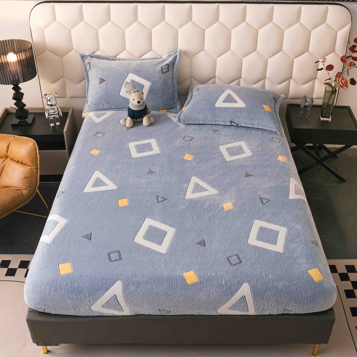 Set Husa de pat CHIRASO, COCOLINO cu Elastic, Perfecta pentru saltele de 180x200cm, 160x200cm si 140x200, include 2 Fete de Perna 50x74cm, gri deschis