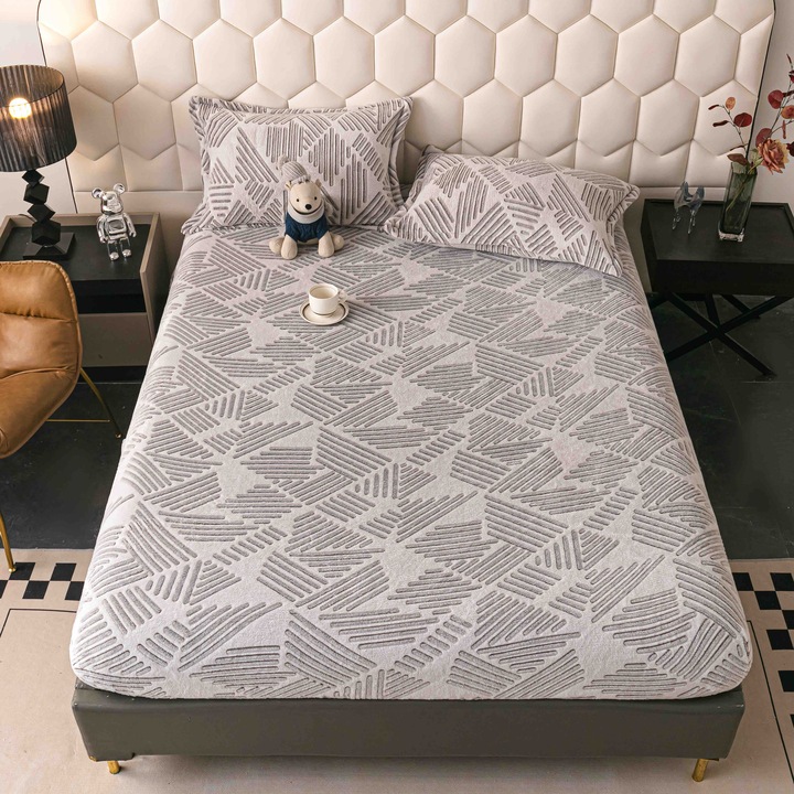 Set Husa de pat CHIRASO, COCOLINO cu Elastic, Perfecta pentru saltele de 180x200cm, 160x200cm si 140x200, include 2 Fete de Perna 50x74cm, bej