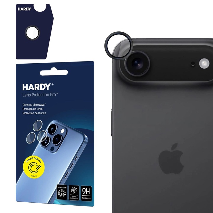 3mk Hardy Pro стъклен протектор за камера, съвместим с iPhone 17 Air, черен