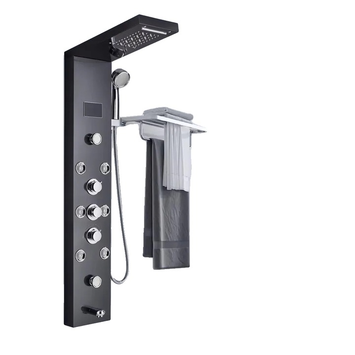 Coloana de dus, S8009, functie de ploaie si cascada, LED cu afisaj de temperatura, negru