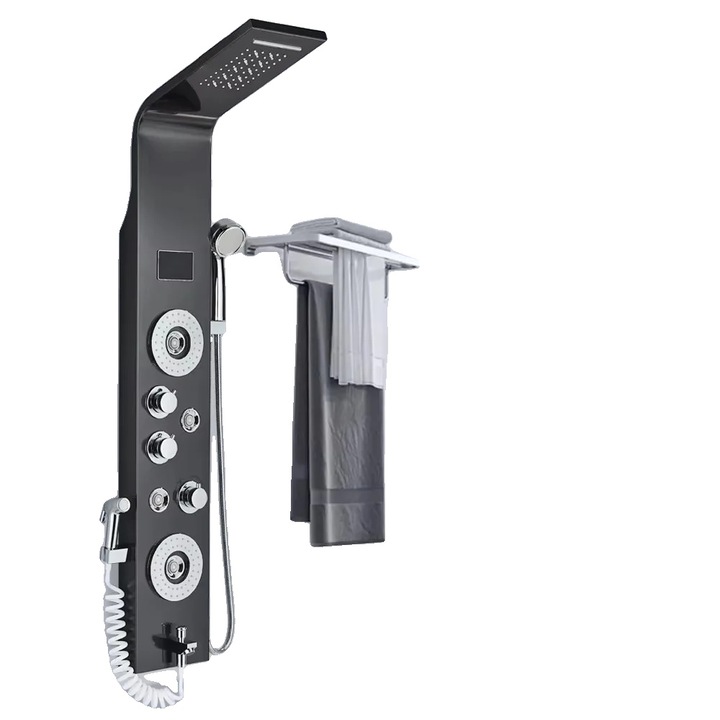 Coloana de dus, 8006, functie de ploaie si cascada, LED cu afisaj de temperatura, negru, 3 manere
