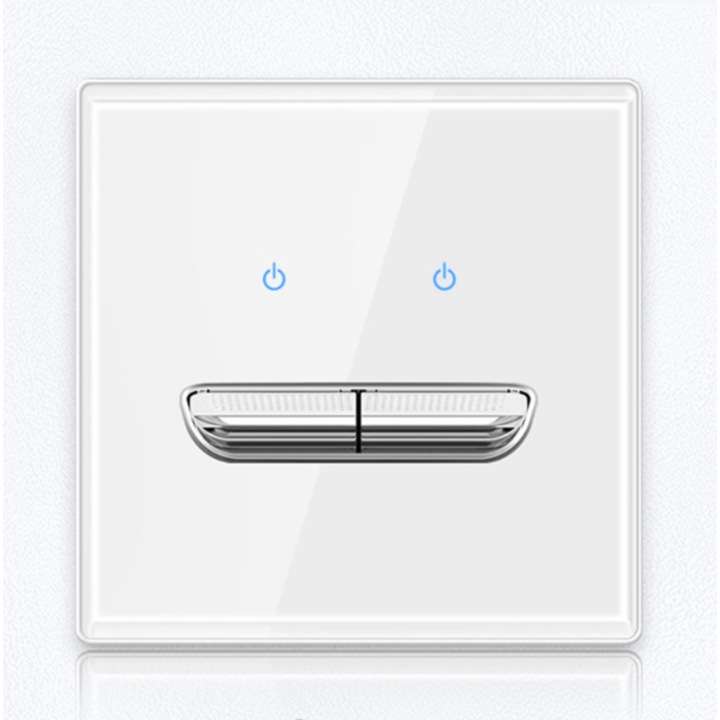 Intrerupator Tactil Dublu Arteli 2 Gang, Sticla Securizata, Alb, 86x86mm