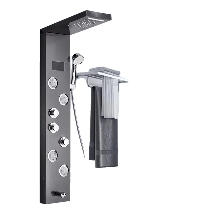 Coloana de dus, S9001, functie de ploaie si cascada, LED cu afisaj de temperatura, negru