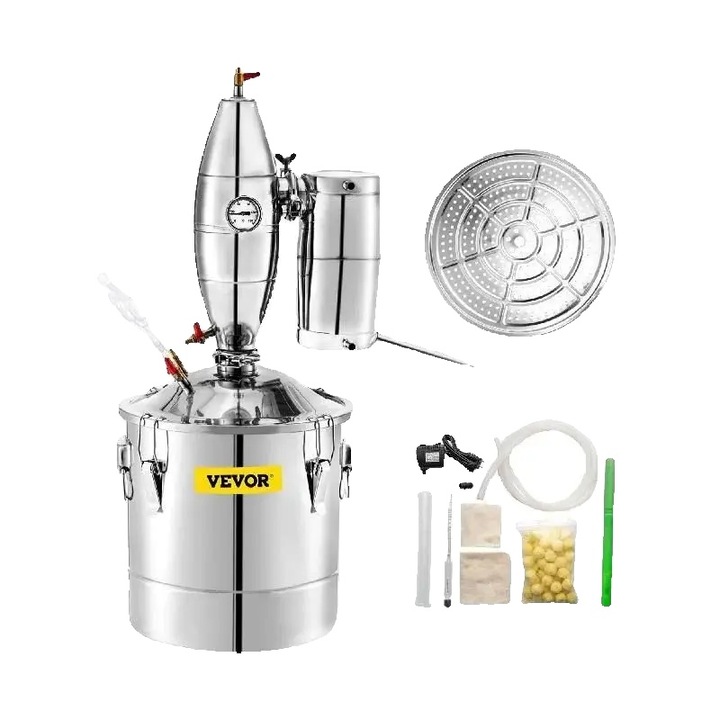 Distilator apa-alcool, capacitate 70L, otel inoxidabil 304, set complet accesorii, design robust, dimensiuni 450x450mm