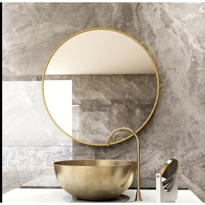 60 cm-es kerek tükör arany kerettel, modern tükör nappaliba, fürdőszobába, előszobába