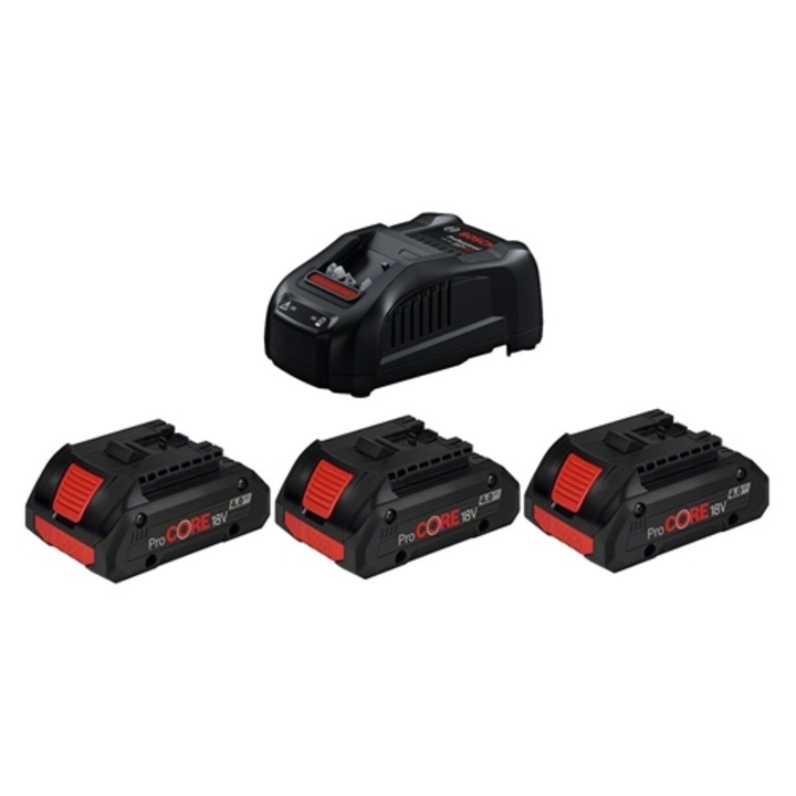 Комплект старт Bosch: 3 x акумулатора ProCORE 18V 4,0Ah, бързо зарядно устройство GAL 1880