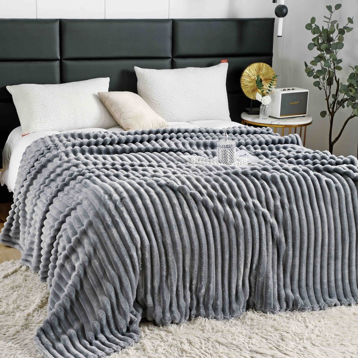 Patură Cocolino CHIRASO, 200x230cm, dungi, gri deschis, pentru pat dublu