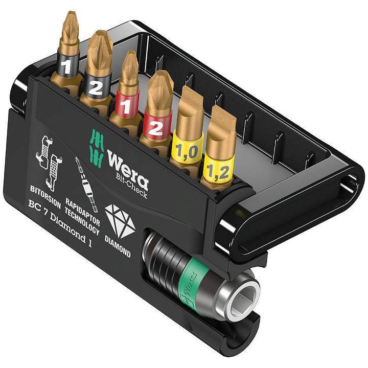 Set de biti WERA Bit-Check 7 Diamond, 7 piese, dimensiuni variate