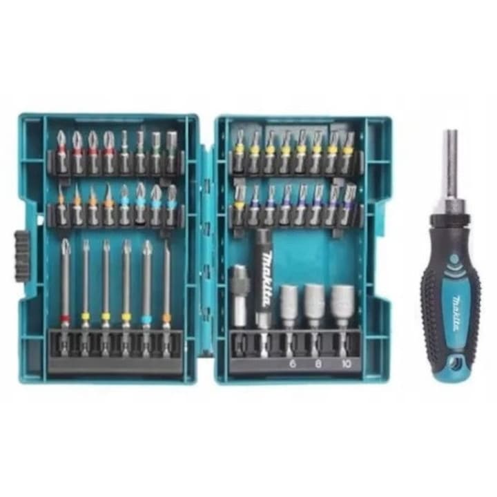 Set de biti si accesorii MAKITA, 44 piese, etui plastic, surubelnita cu clichet