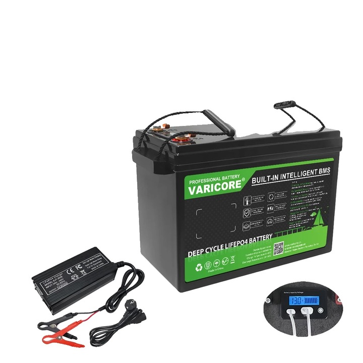 Батерия LiFePO4, VariCore, 12V, 200Ah, 360x190x250мм, черен/зелен