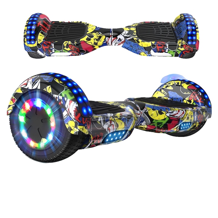Ховърборд, Bluetooth високоговорител, цветни LED светлини, хип-хоп, 12 км/ч, 20-100 кг