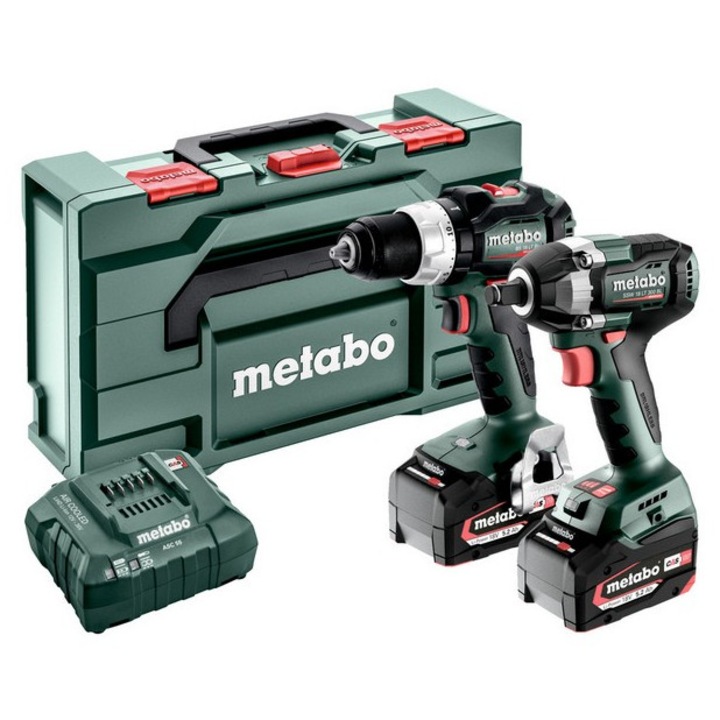 Комбиниран комплект 18V Metabo BS 18 LT BL + SSW 18 LT 300 BL, 2 батерии 5.2Ah, кутия metaBOX 145 L