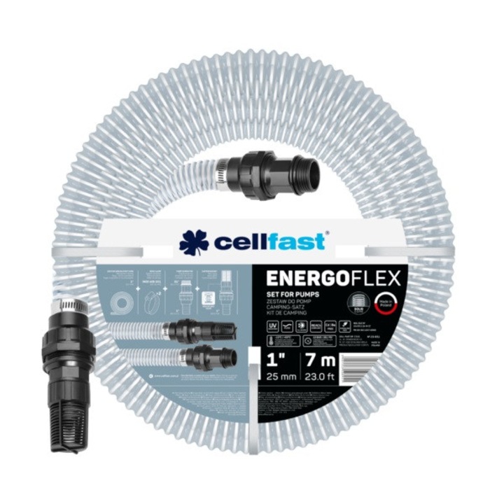 Смукателен маркуч, Cell Fast, за водна помпа, 1", 25 мм, 2 скоби, G1"