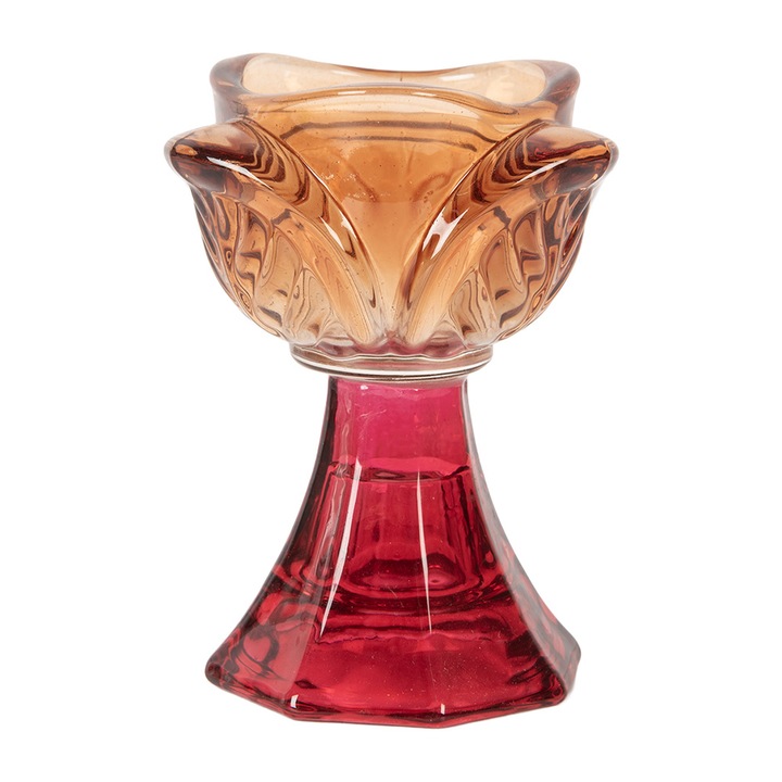 Стъклен свещник, червено-оранжев, Ø 7x10 см