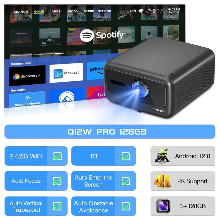 Videoproiector Apollo P50, 1080P, WiFi 6, 700 ANSI lumeni, 25.5x20.6x17cm