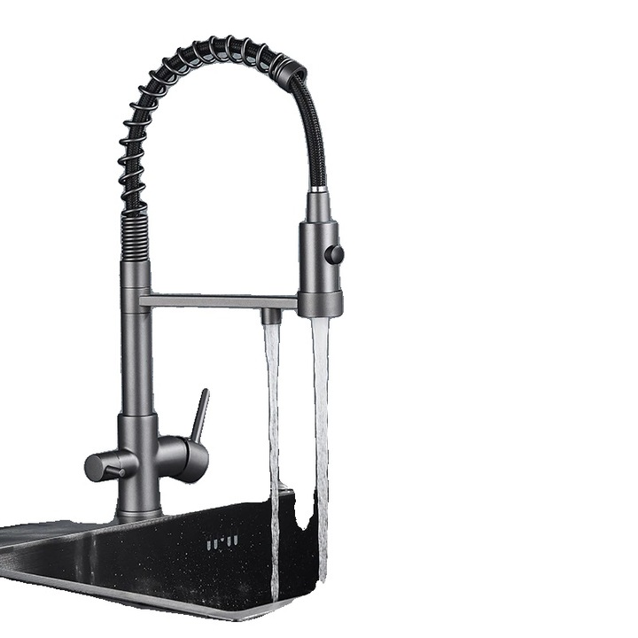 Csaptelep, polírozott sárgaréz felület, két karos, szürke