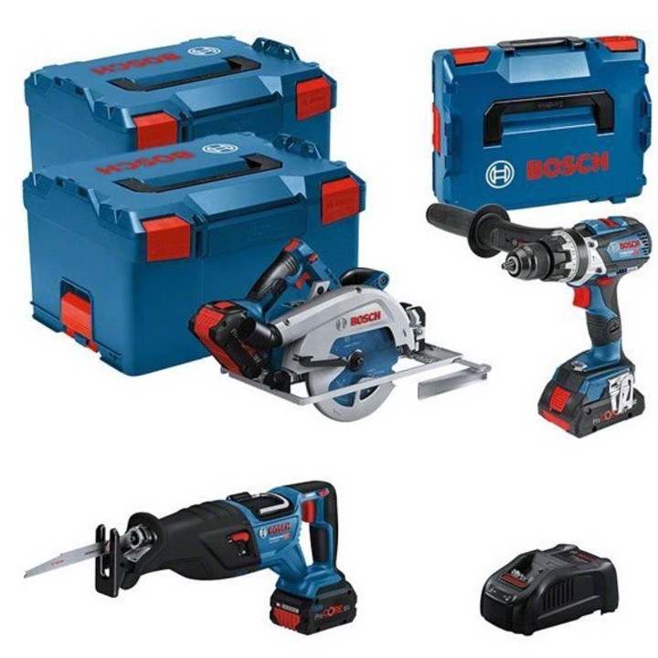 Комплект инструменти 18V Bosch GSB+GKS+GSA, 1x4.0Ah, 2x5.5Ah, с зарядно устройство, 2x L-Boxx 238, 1x L-Boxx 136