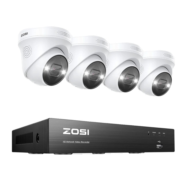Система за видеонаблюдение, 4 камери 5MP, AI детекция, цветно и инфрачервено нощно виждане, 18м кабел