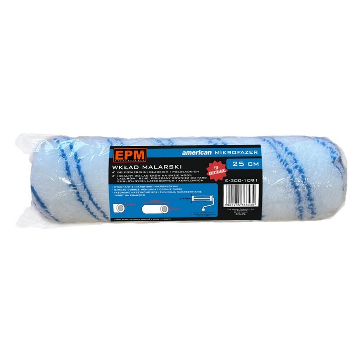 Валяк за боядисване EPM, 12 мм, 25 см, микрофибър, за гладки повърхности, съвместим с дръжка E-300-1099