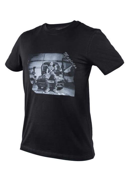 Férfi póló, Neo, mechanikus nyomtatással, pamut, rövid ujjú, fekete