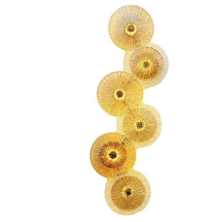 Aplica moderna, design Lotus Leaf, montare pe perete, 7 aplice, iluminare tricolor, metal si sticla transparenta