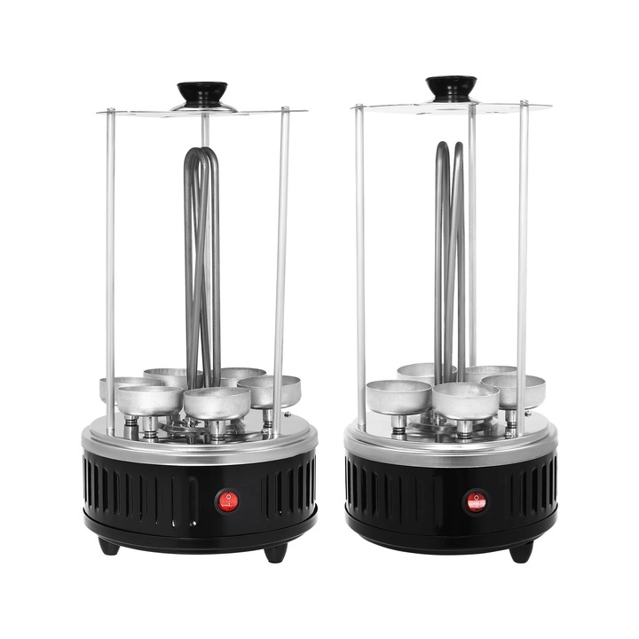 Grătar electric vertical, 1000W, 6 frigărui, oțel inoxidabil, fără fum, negru, 20x37.5cm