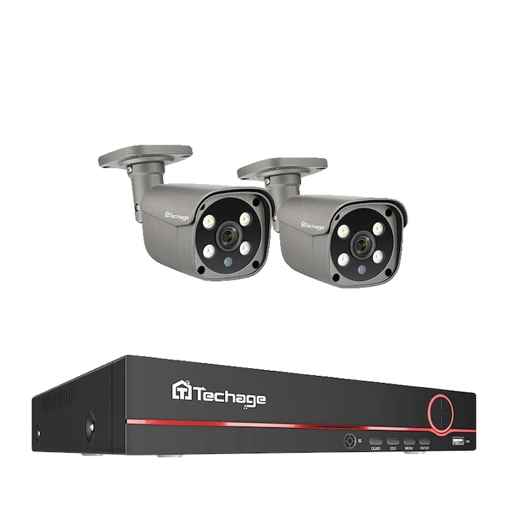 Kit Supraveghere 8CH DVR cu 4 Camere, 2MP, 18m, Design rezistent la intemperii