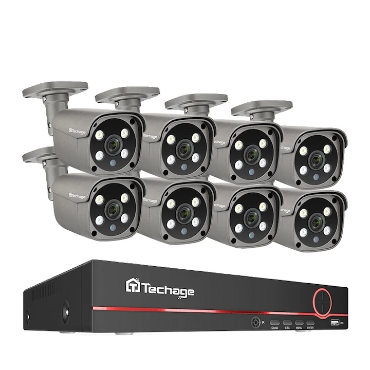 Kit Supraveghere, 8 Camere, 1080P, Nocturna 20m, Rezistent la apa IP67