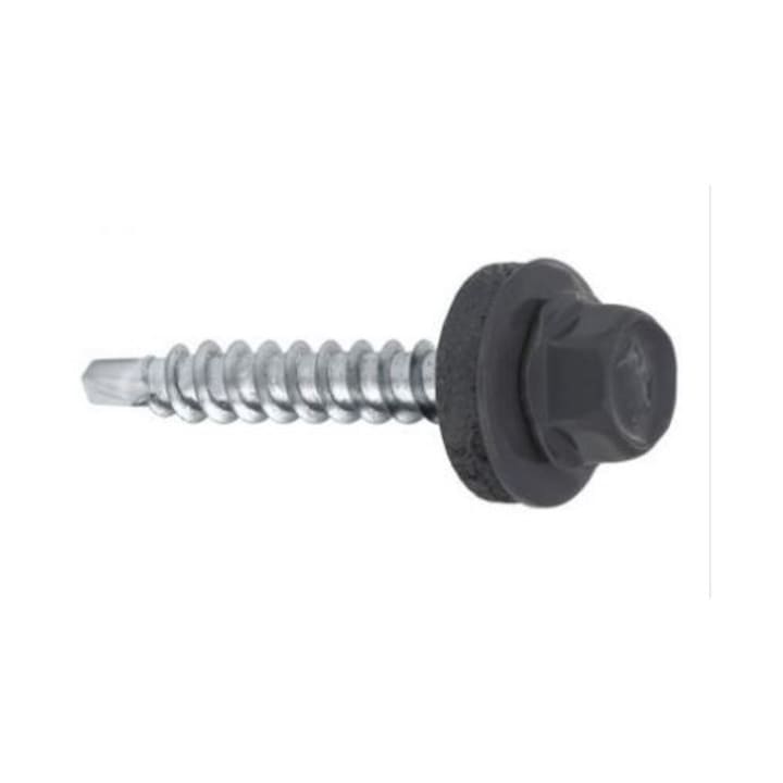 Surub autoportant UN 4.8x20mm, RAL 7024, set 5 bucati, pentru prinderea tablilor de acoperis pe structura din lemn