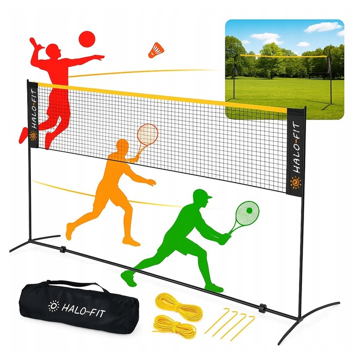 Спортна мрежа, Halo-Fit, 3 в 1, За бадминтон волейбол тенис, 200x360 см, Полиестер, Преносима, Лесна за монтаж