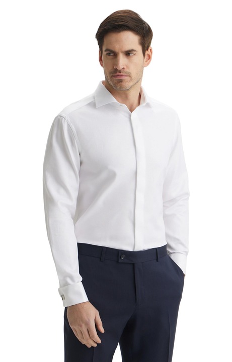Camasa barbati cu guler italian VISTULA, slim fit, bumbac, alb, twill, 41 EU