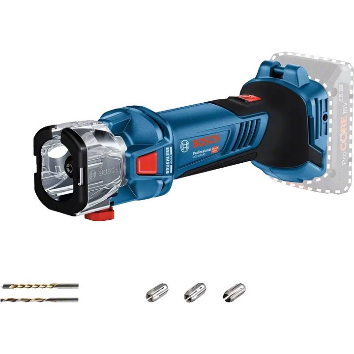 Фреза за гипсокартон Bosch GCU 18V-30, 18V, 30.000 min-1, 95 dB(A), пълен комплект
