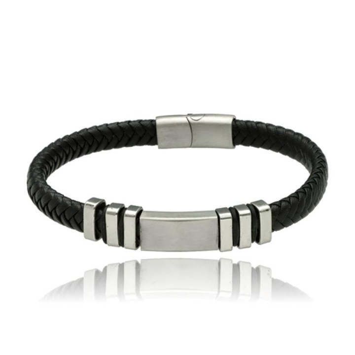 Bratara barbati, YVON, Inox, Negru/Argintiu